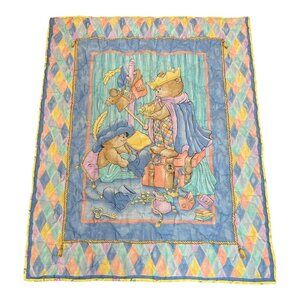 Vintage Quilt Teddy Bears Dressing Up King Prince Baby Nursery Quilt 42 x 33